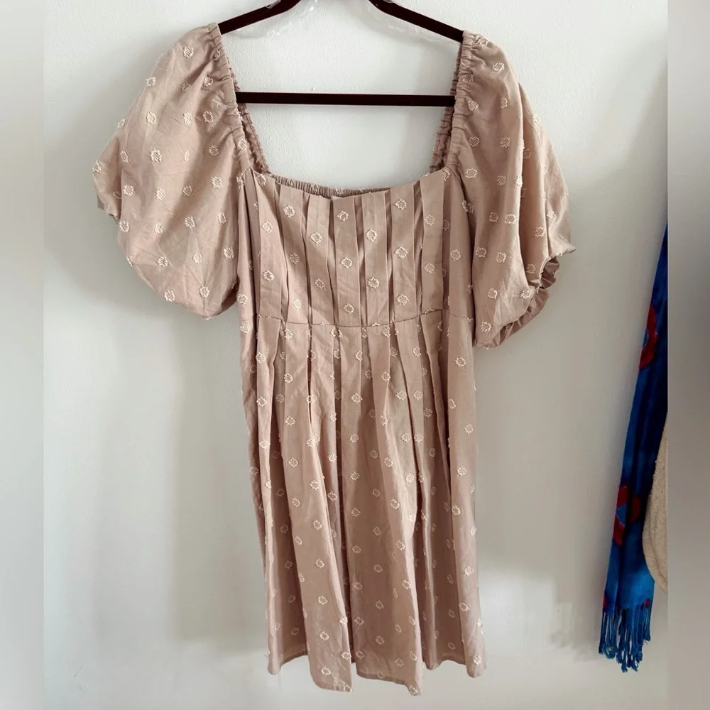 Embroidered Smocked Back Puff Sleeve Dress - Picture 2 of 6